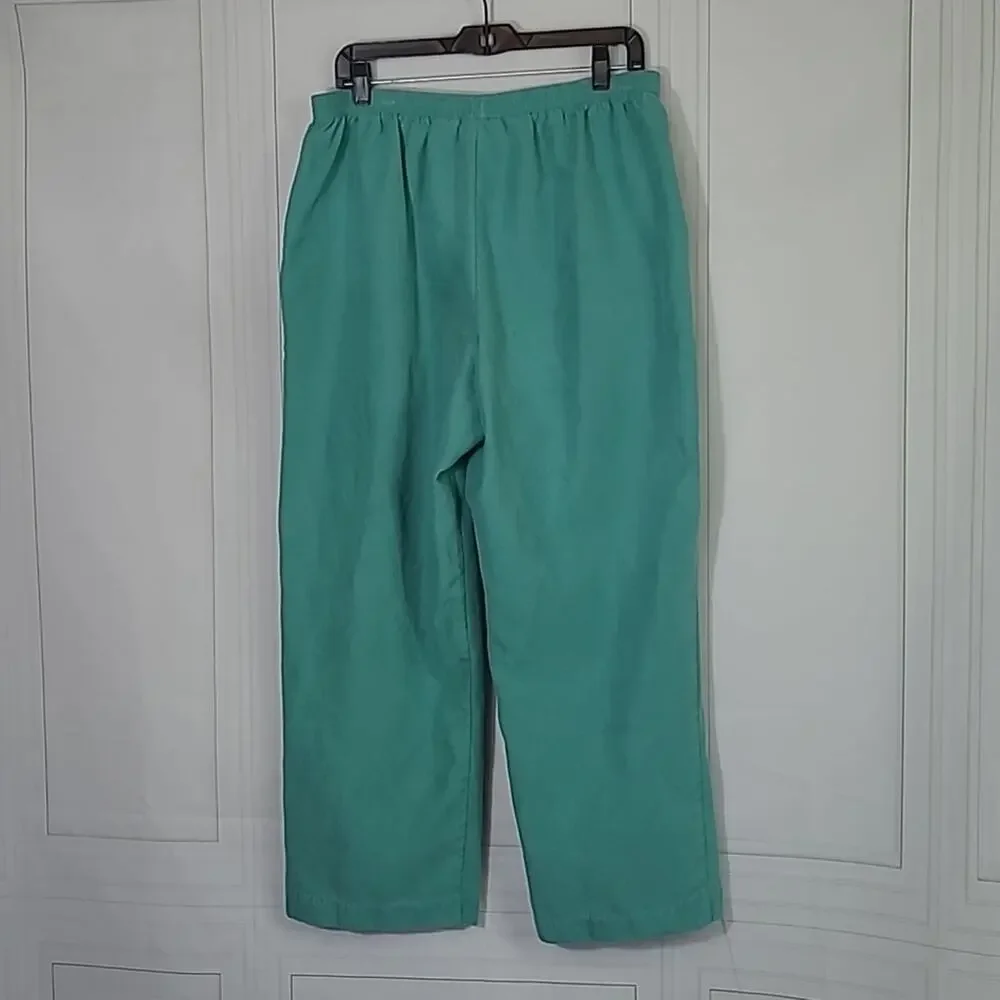 Alfred Dunner SZ 18 Pants Green Pull On Elastic High Waist Granny Core *FLAW* - Picture 4 of 10